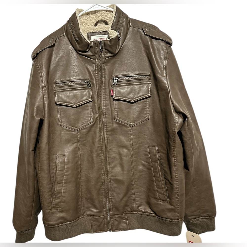 Levi's Men’s  Bomber Jacket Faux Leather Sherpa Lined Zip Up Size XL